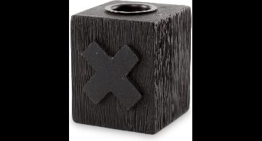 Vtwonen Candle Block Cross Wood Black 5x5x6cm