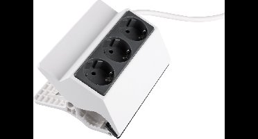 Q-Link stekkerdoos – 3–voudig – met klembevestiging – platte stekker – randaarde – 3 x 1.5 mm² – 3 m – wit – antraciet