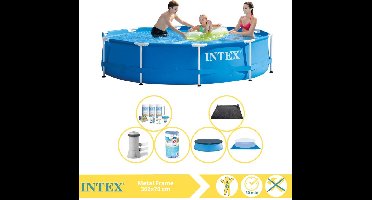 Intex Rond Frame Zwembad - 366 x 76 cm - Blauw - Inclusief Pomp - Afdekzeil - Onderhoudspakket - Filter - Grondzeil - Solar Mat - 7-delig
