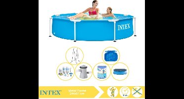 Intex Metal Frame Zwembad - Opzetzwembad - 244x51 cm - Inclusief Afdekzeil, Onderhoudspakket, Zwembadpomp, Filter, Trap en Voetenbad