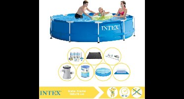 Intex Metal Frame Zwembad - Opzetzwembad - 366x76 cm - Inclusief Solarzeil, Onderhoudspakket, Filter, Grondzeil, Stofzuiger en Solar Mat