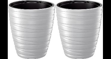 Prosperplast Plantenpot/bloempot Amazing - 2x - buiten/binnen - kunststof - wit - D30 x H33 cm - met binnenpot