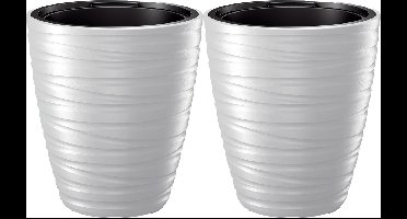 Prosperplast Plantenpot/bloempot Amazing - 2x - buiten/binnen - kunststof - wit - D37 x H42 cm - met binnenpot