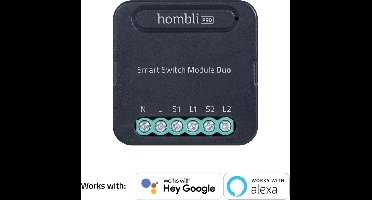 Hombli Smart Switch Module - Retrofit Wifi schakelaar voor dubbele wandschakelaar of stopcontact – Bediening via Mobiele App - Geen hub nodig