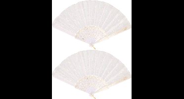 Boland Spaanse handwaaier - 4x - wit - kunststof/polyester - 42 x 24 cm