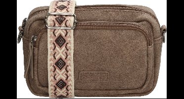 Beagles Malaga Crossbody Schoudertas met Trendy Schouderband - Handig Formaat - Ritsvakken - Dames Tas - Donkertaupe