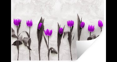Muurstickers - Sticker Folie - Bloemen - Tulpen - Paars - 30x20 cm - Plakfolie - Muurstickers Kinderkamer - Zelfklevend Behang - Zelfklevend behangpapier - Stickerfolie