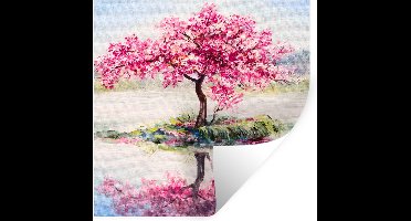 Muurstickers - Sticker Folie - Schilderij - Bloesem - Bloesemboom - Water - Olieverf - 30x30 cm - Plakfolie - Muurstickers Kinderkamer - Zelfklevend Behang - Zelfklevend behangpapier - Stickerfolie