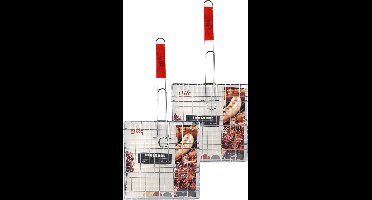 Elite BBQ/barbecue rooster - 2x - klem grill - metaal/hout - 28x58x1 cm - vlees/vis/groente