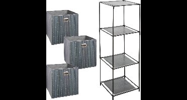 Kastmandjes/opberg manden - grijs - 3x stuks van 29 Liter - In rek van 34 x 98 cm - bamboe/linnen