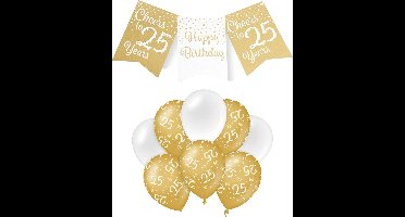 Paperdreams Luxe 25 jaar feestversiering set - Ballonnen & vlaggenlijnen - wit/goud