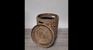 MigoStyling - Wasmand - Stripe - Rotan - Grey - Met binnenzak - Rond - Dia 40 cm
