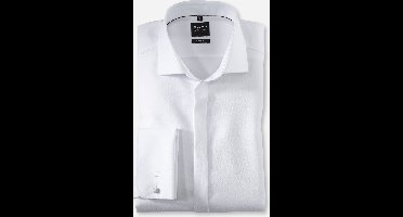 OLYMP Level 5 body fit overhemd - smoking overhemd - wit structuur met Kent kraag - Strijkvriendelijk - Boordmaat: 38