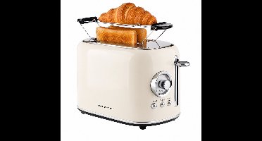 Emerio Retro Broodrooster - 800W Toaster - 2 Sleuven - Broodjeswarmer - 7 Temperatuur instellingen - Kruimellade - TO-133281.1 Creme