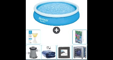 Bestway Rond Opblaasbaar Fast Set Zwembad - 366 x 76 cm - Blauw - Inclusief Pomp - Solarzeil - Vloertegels - Warmtepomp - 7-delig