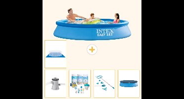 Intex Rond Opblaasbaar Easy Set Zwembad - 305 x 61 cm - Blauw - Inclusief Pomp - Onderhoudspakket - Schoonmaakset - Afdekzeil - Grondzeil - 6-delig