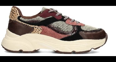 POSH by Poelman ANGY Dames Sneakers - Bordeaux met taupe combi