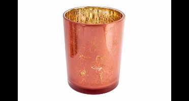 Theelichthouder Flowers Roze D10xh12,5cm Glas