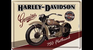 Harley Davidson 750 Flathead Metalen Postcard 10 x 14 cm.