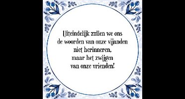 Tegeltje met Spreuk (Tegeltjeswijsheid): Uiteindelijk zullen we ons de woorden van onze vijanden niet herinneren, maar het zwijgen van onze vrienden! + Kado verpakking & Plakhanger