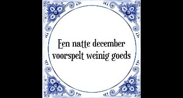Tegeltje met Spreuk (Tegeltjeswijsheid): Een natte december voorspelt weinig goeds + Kado verpakking & Plakhanger