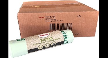 Biozakken 60 liter groen 60x80 cm composteerbaar - Doos 12 rol à 5 zakken