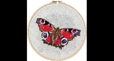 Pako Borduurpakket met telpatroon en code kaart - Dagpauwoog vlinder - 212.352 - voorgesorteerd garen - 100% linnen - 20 cm rond - DIY kit