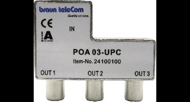 Braun Telecom TV splitter POA 03-UPC met 3 uitgangen - 6 dB / 5-2000 MHz (Horizon Box)