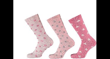 Apollo Fashion Sokken Dames Hartjes Stip Ster Print Roze - Maat One size