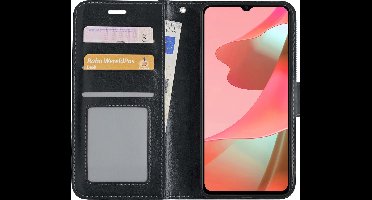 Hoesje - Met Pasjeshouder - Geschikt voor OPPO A16 - Luxe Bookcase Portemonee - Flip Case - Kunstleer Book Case - Flipcase - Book Cover - Walletcase - Portemonneehoes - Zwart