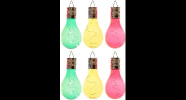 6x Buiten LED groen/geel/rood peertjes solar verlichting 14 cm - Tuinverlichting - Tuinlampen - Solarlampen op zonne-energie