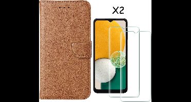 Hoesje Geschikt Voor Samsung Galaxy A03 Core hoesje bookcase Bruin - Hoesje Geschikt Voor Samsung Galaxy A03 Core bookcase portemonnee Hoesje Geschikt Voor Samsung Galaxy A03 Core screenprotector / 2X Beschermglas