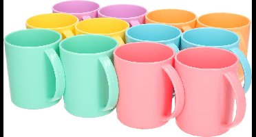 12x stuks plastic drinkbekers van kunststof 350 ml multi-color - Limonade bekers - Campingservies/picknickservies
