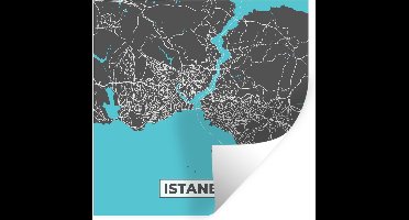 Muurstickers - Sticker Folie - Istanbul - Blauw - Kaart - Stadskaart - Plattegrond - 30x30 cm - Plakfolie - Muurstickers Kinderkamer - Zelfklevend Behang - Zelfklevend behangpapier - Stickerfolie