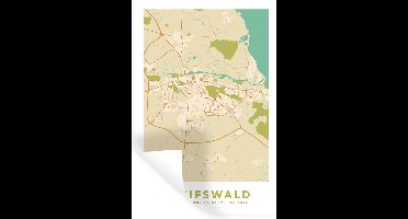Muurstickers - Sticker Folie - Greifswald - Vintage - Kaart - Stadskaart - Plattegrond - 20x30 cm - Plakfolie - Muurstickers Kinderkamer - Zelfklevend Behang - Zelfklevend behangpapier - Stickerfolie