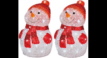 Kerstverlichting Led figuren voor buiten sneeuwpop 25 x 25 x 35 cm met 40 lampjes helder wit - Set van 2x stuks - Verlichte figuren - sneeuwpoppen