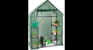 Kinzo Garden Broeikas - Plastic Kweekkas - Tuinkas met 3 Verdiepingen - Metalen Frame - Waterbestendige Hoes - 143 x 73 x 195 CM - Groen