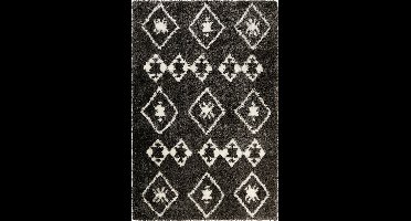 Wecon home - Ayachi - Hoogpolig vloerkleed - 133x200 cm - antraciet - Tapijt in Berber-stijl - Geometrische Vormen