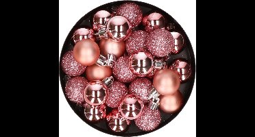 60x stuks kleine kerstballen 3 cm roze kunststof - Onbreekbare plastic kerstballen - Kerstversiering
