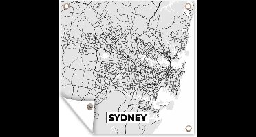 Tuinposters Sydney - Stadskaart - Plattegrond - Zwart Wit - Kaart - 50x50 cm - Tuindoek