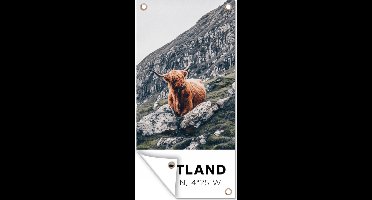 Tuinposter Schotland - Schotse Hooglander - Bergen - 30x60 cm - Tuindoek