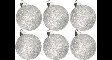 6x stuks kunststof glitter kerstballen zilver 6 cm - Onbreekbare plastic kerstballen