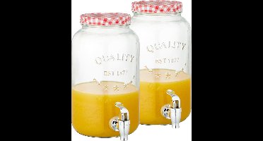 Set van 2x stuks glazen drankdispensers/limonadetap met rood/wit geblokte dop 3,5 liter - Tapkraantje
