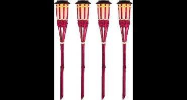 4x Roze buiten/tuin Led fakkel Bodi solar verlichting bamboe 54 cm vlam - Tuinfakkel - Tuinlampen - Lampen op zonne-energie