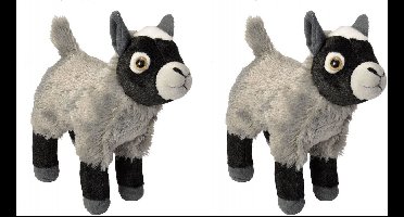 2x stuks pluche knuffel geit grijs 20 cm - Boerderij knuffeldieren geiten