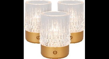 Lucide LILY - Oplaadbare Tafellamp - Accu/Batterij - Ø 8 cm - LED 3 StepDim - 1x3W 2700K/3000K - Mat Goud / Messing - Set van 3
