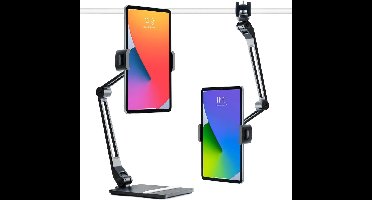 Verstelbare arm met verzwaarde basis en opbouwklembevestigingen voor iPad/iPad Pro/Tablets