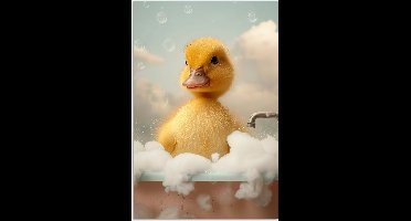 Poster 20x30 cm - Kuiken - Eend - Bad - Schuim - Dieren - Posters - Wanddecoratie badkamer - Muurdecoratie WC - Decoratieve accessoires - Toilet muur decoratie