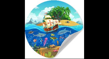 WallCircle® - Behangcirkel 30x30 cm - Muurstickers Piratenschip - Onderwater - Zeedieren - Onderwaterwereld - Muurcirkel - Kinderkamer accessoires - Decoratie babykamer - Wandcirkel zelfklevend