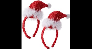 Smiffys Kerst diadeems - 2x - mini kerstmuts - rood - polyester - kerst haarband